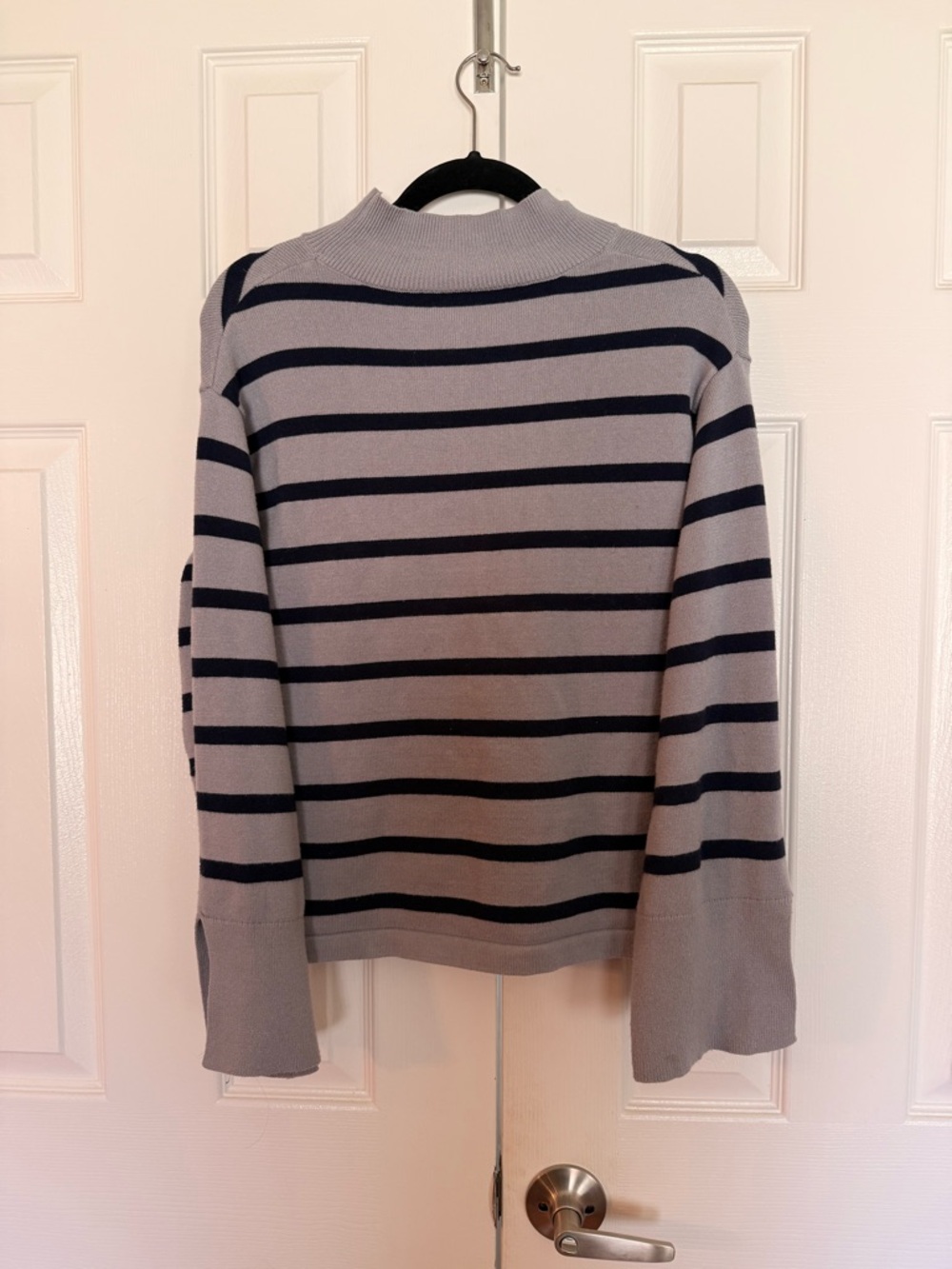 Gray and Navy Striped Sweater with bell sleeves